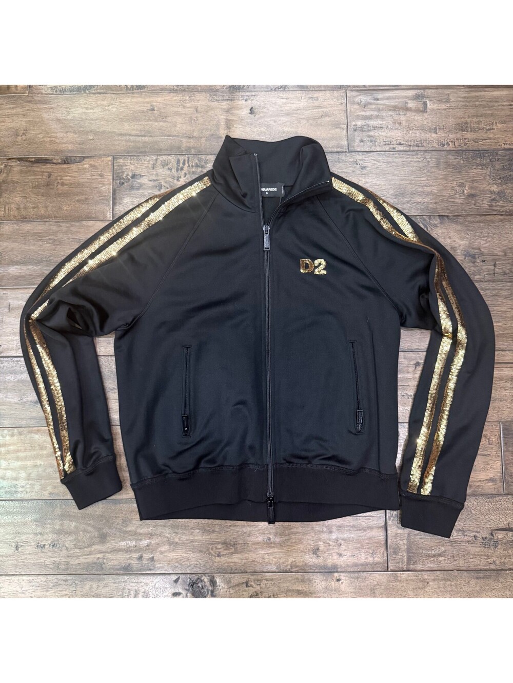 DSQUARED2 Archival Black & Gold Sequin Track Jacket - NWT